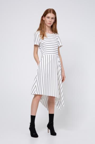 Sukienka HUGO Striped Fabric Białe Damskie (Pl38930)